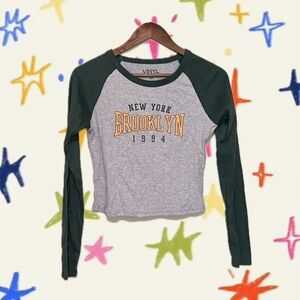 Vinyl Gray and Green Raglan Graphic Tee